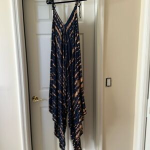 XL Womens Boho Harem Jumpsuit tie dye Navy